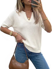 Arach&Cloz Women's Striped Short Sleeve Sweater Work Casual Fashion Trendy