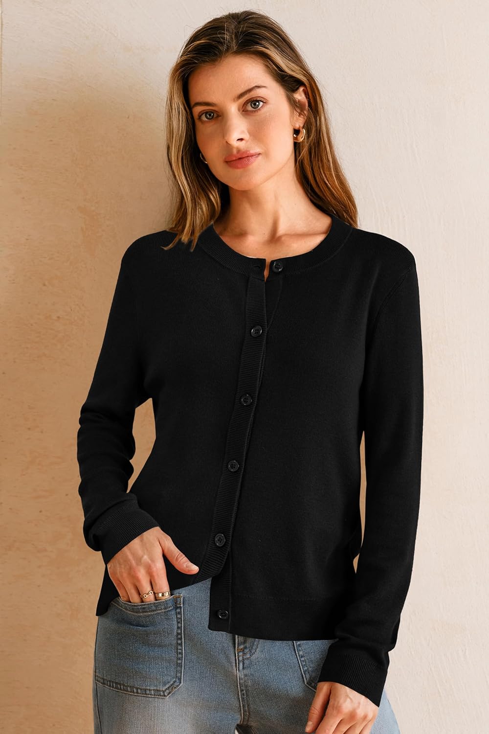 Arach&Cloz Wool-Blend Lightweight Cardigan — Off-White — product image 3