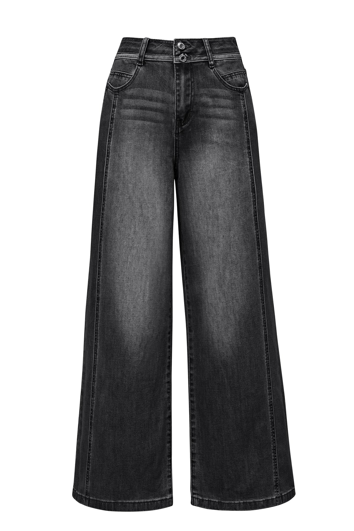 Arach&Cloz Women's Contrast Waistband Fall Business Casual Wide Leg Jeans