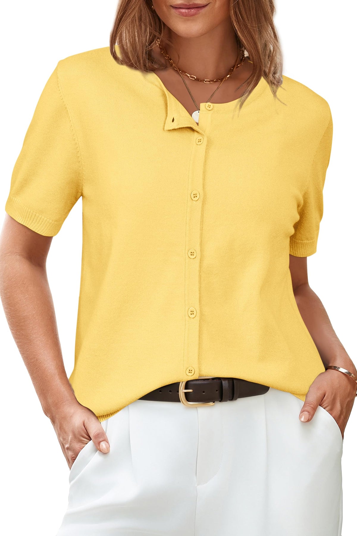 Arach&Cloz Crew-Neck Short-Sleeve Cropped Cardigan — product image 7