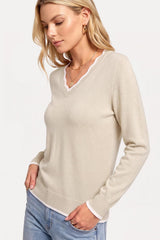 Arach&Cloz Women's 2026 Fall V Neck Sweaters Pullover Long Sleeve Knit Tops