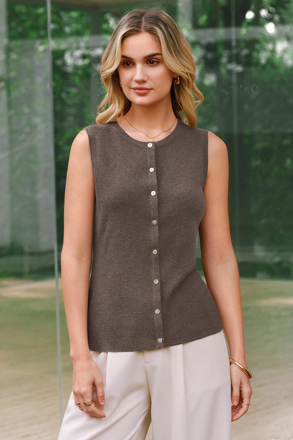 Arach&Cloz Wool-Blend Button-Front Tank Top — product image 2