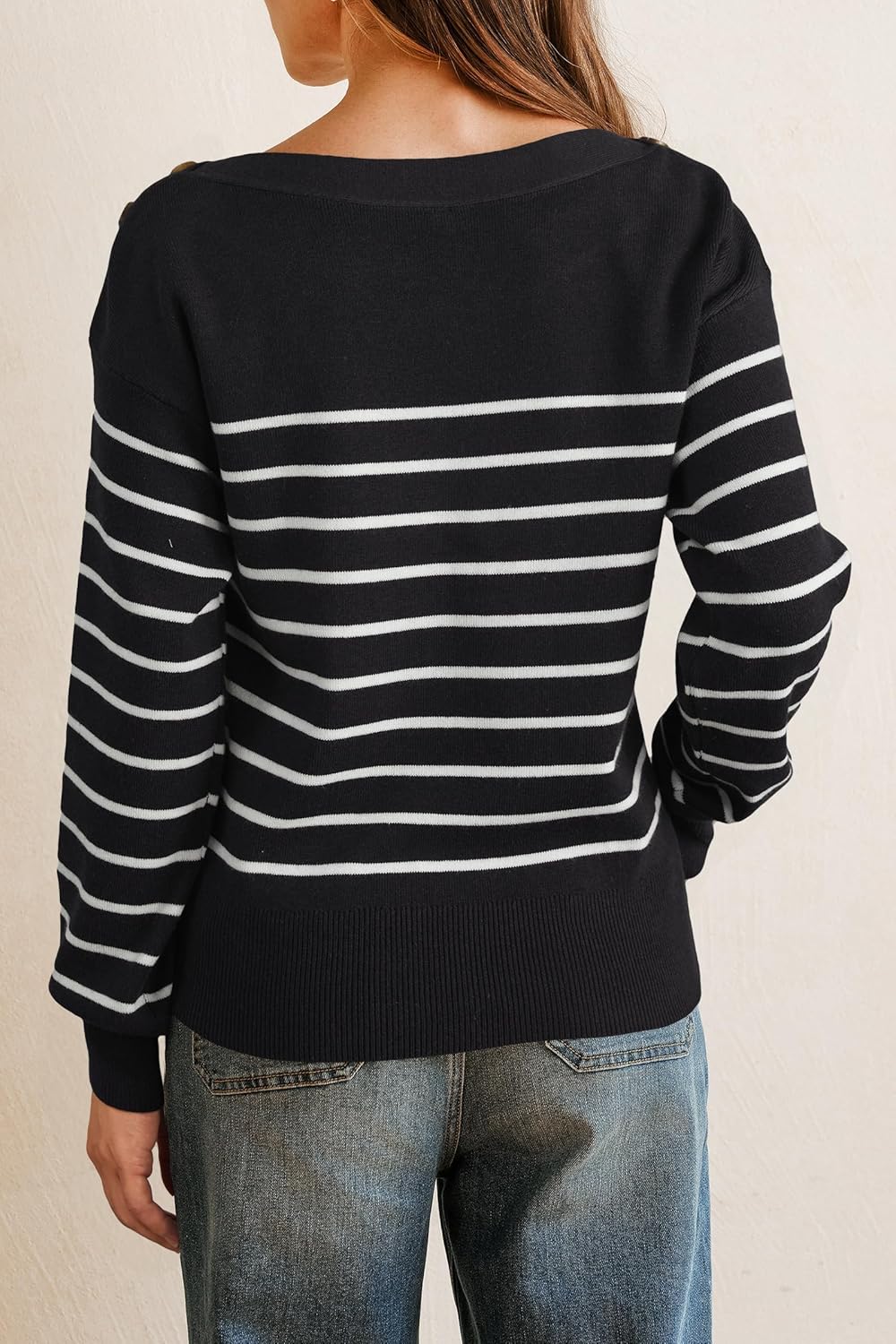 Arach&Cloz Wool-Blend Boat-Neck Striped Knit Top — product image 4
