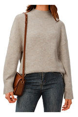 Arach&Cloz Women's Wool Blend Soft Mock Neck Casual Oversized Fall Sweater