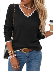 Arach&Cloz Women's 2026 Fall V Neck Sweaters Pullover Long Sleeve Knit Tops