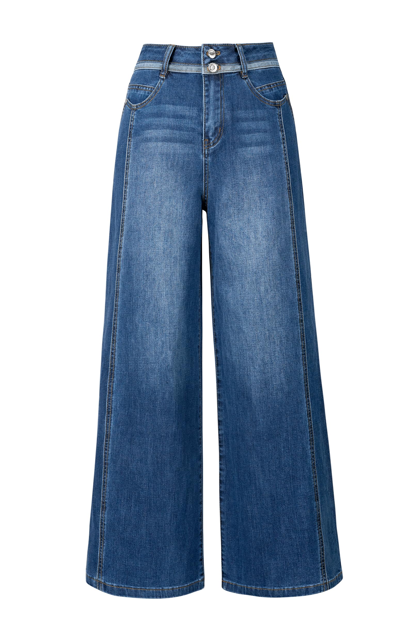 Arach&Cloz Women's Contrast Waistband Fall Business Casual Wide Leg Jeans