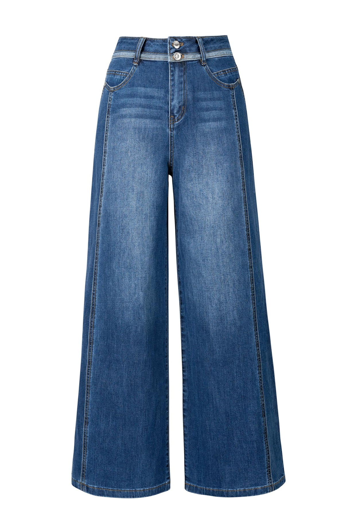 Arach&Cloz Women's Contrast Waistband Fall Business Casual Wide Leg Jeans
