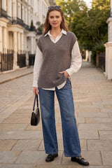 Arach&Cloz Women's Wool Blend Relaxed Sleevelesss Fall Casual Sweater Vest