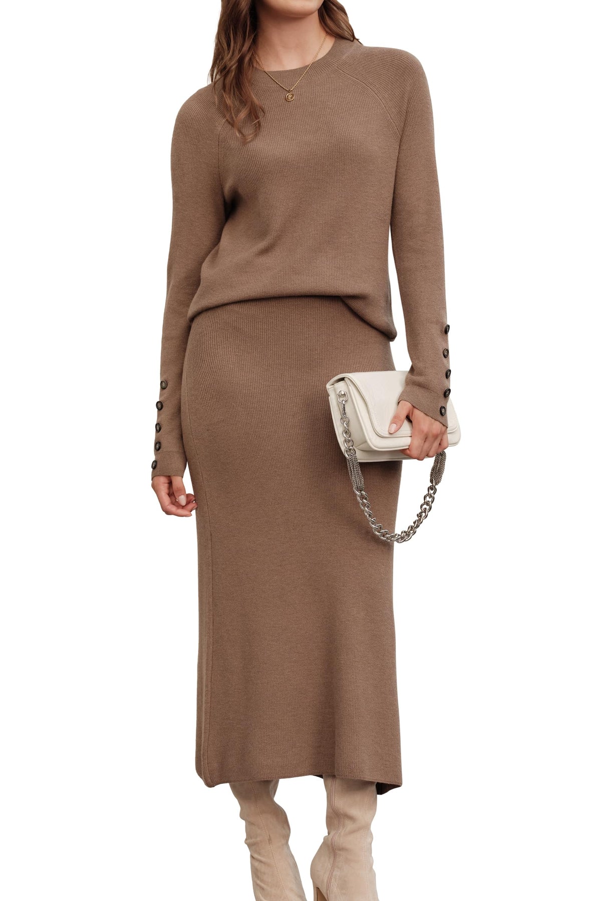 Arach&Cloz Wool-Blend Long-Sleeve Midi Two-Piece Set — product image 7
