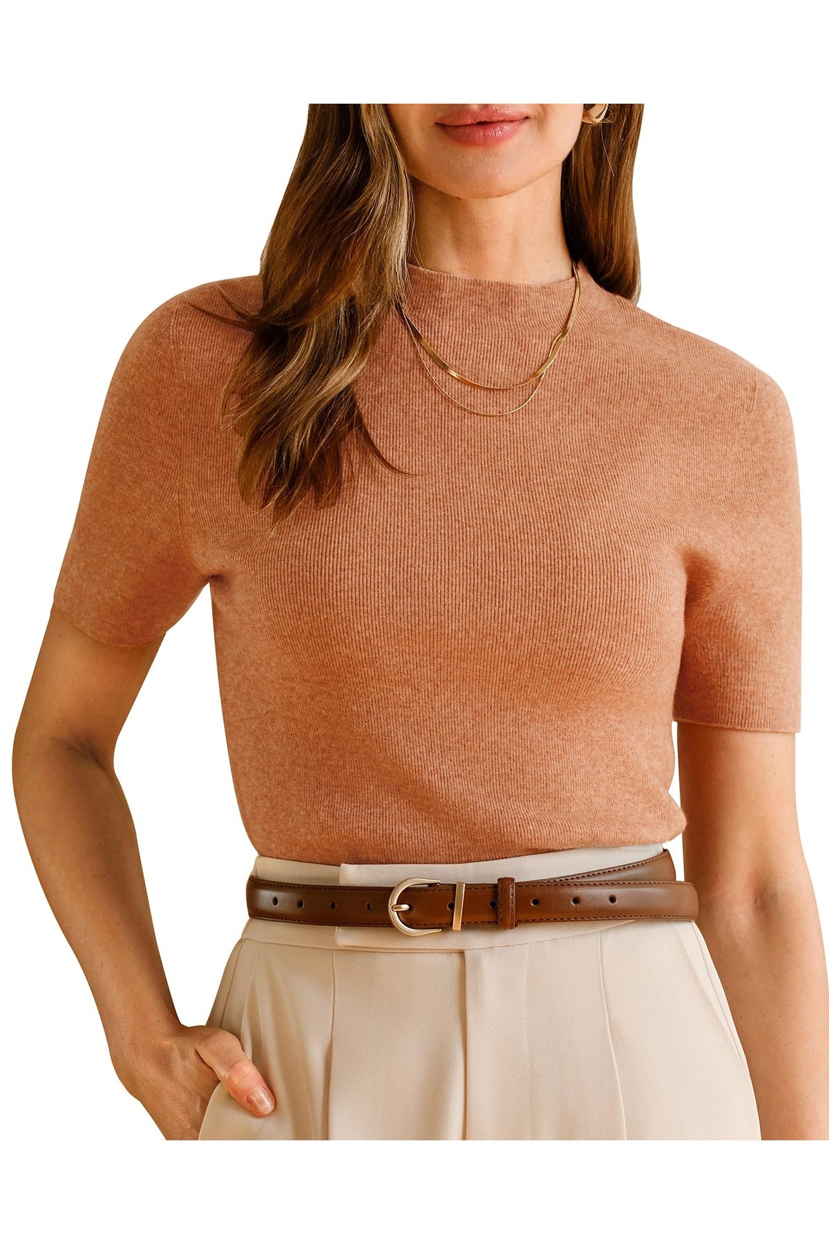 Arach&Cloz Women's Wool Blend Fall Seamless Rip Resistant Tops Opaque Business Casual Shirts