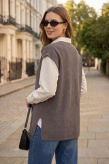 Arach&Cloz Women's Wool Blend Relaxed Sleevelesss Fall Casual Sweater Vest