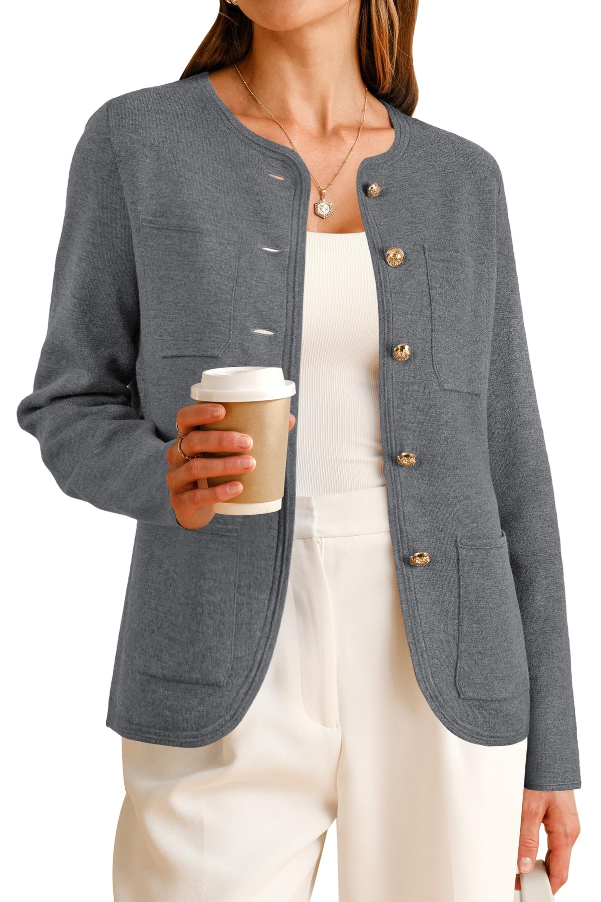 Arach&Cloz Wool-Blend Pocketed Knit Blazer — product image 13