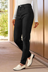 Arach&Cloz Women's Thin Fleece Lined Jeans High Waisted Stretch Warm Straight Leg Pants 2025