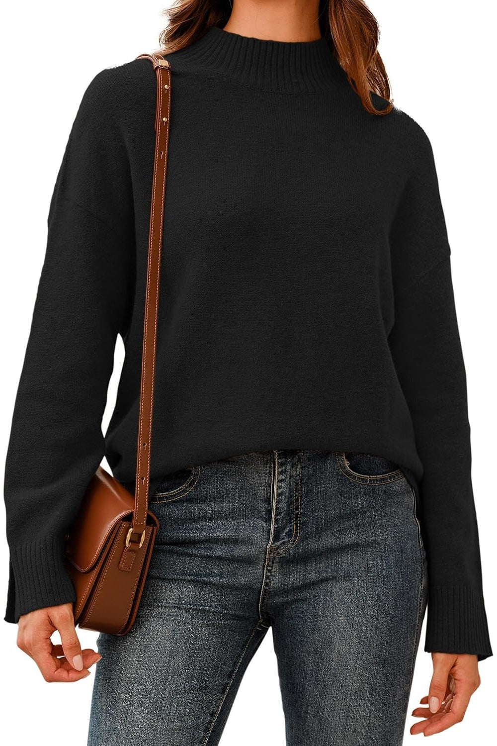 Arach&Cloz Wool-Blend Mock-Neck Oversized Pullover — product image 1