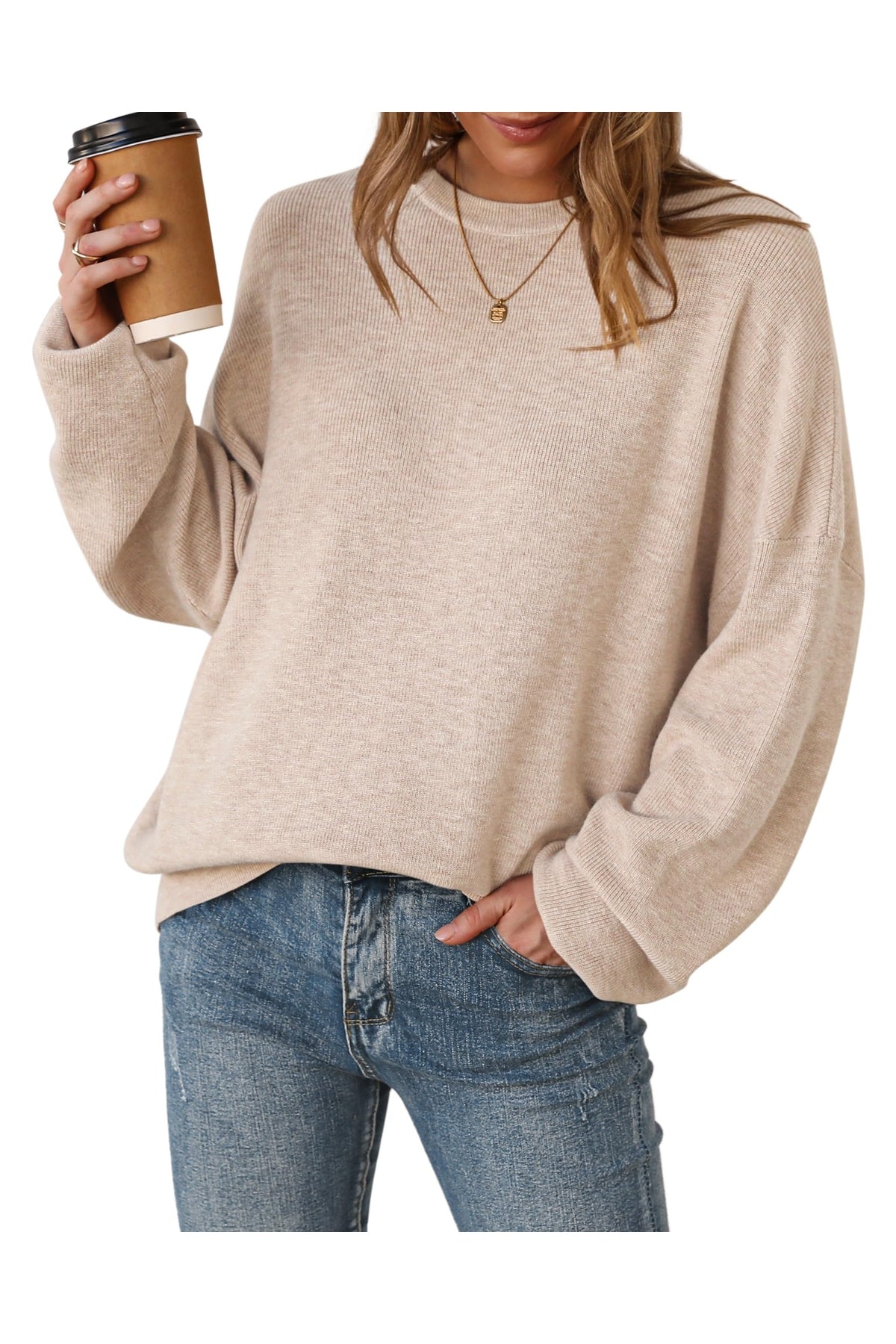 Arach&Cloz Women's Wool Blend Oversized Sweaters Crewneck Casual Fall Outfits Fashion Tops