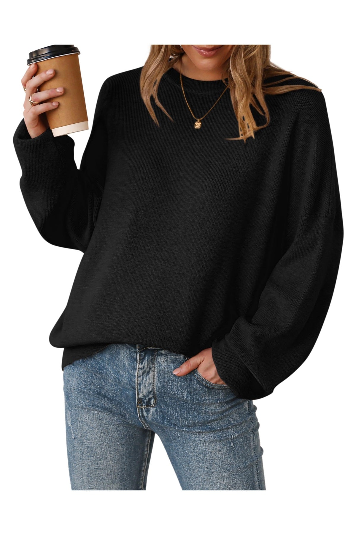 Arach&Cloz Women's Wool Blend Oversized Sweaters Crewneck Casual Fall Outfits Fashion Tops