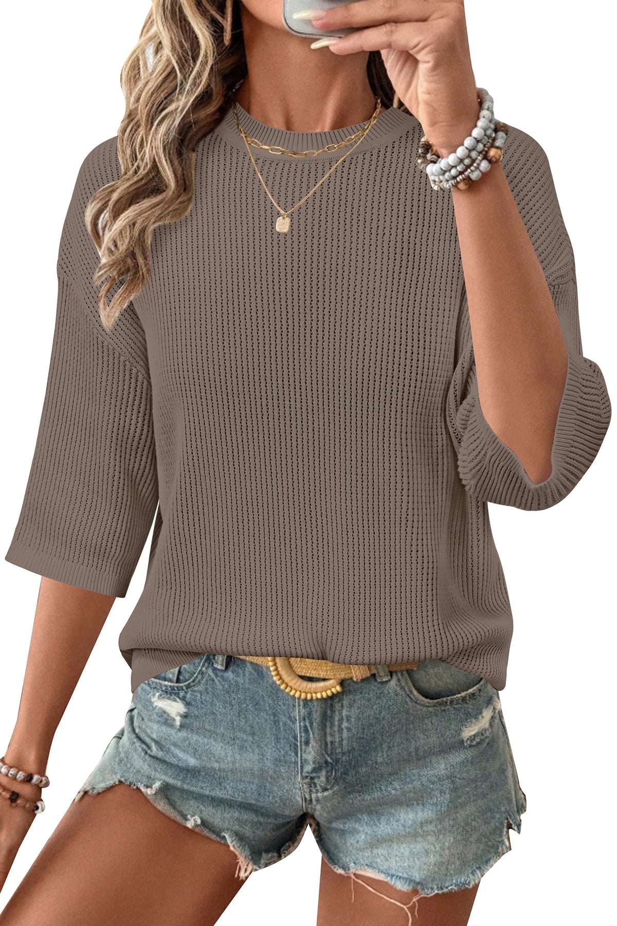 Arach&Cloz 100% Cotton Crochet Relaxed-Fit Knit Top — product image 8