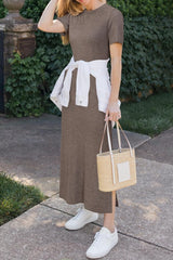 Arach&Cloz Women's Wool Blend Lightweight Fall Casual T Shirts Maxi Dress 2025