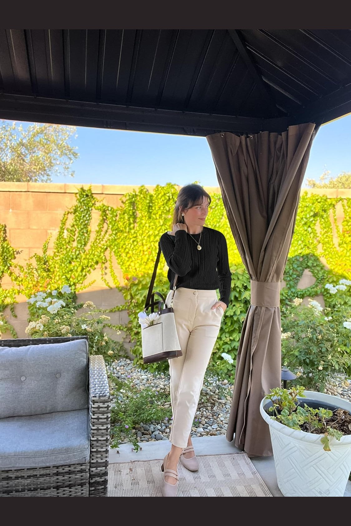 Arach&Cloz Women's Summer Fall Scalloped Lace Cuff Crewneck Tops Textured Shirts