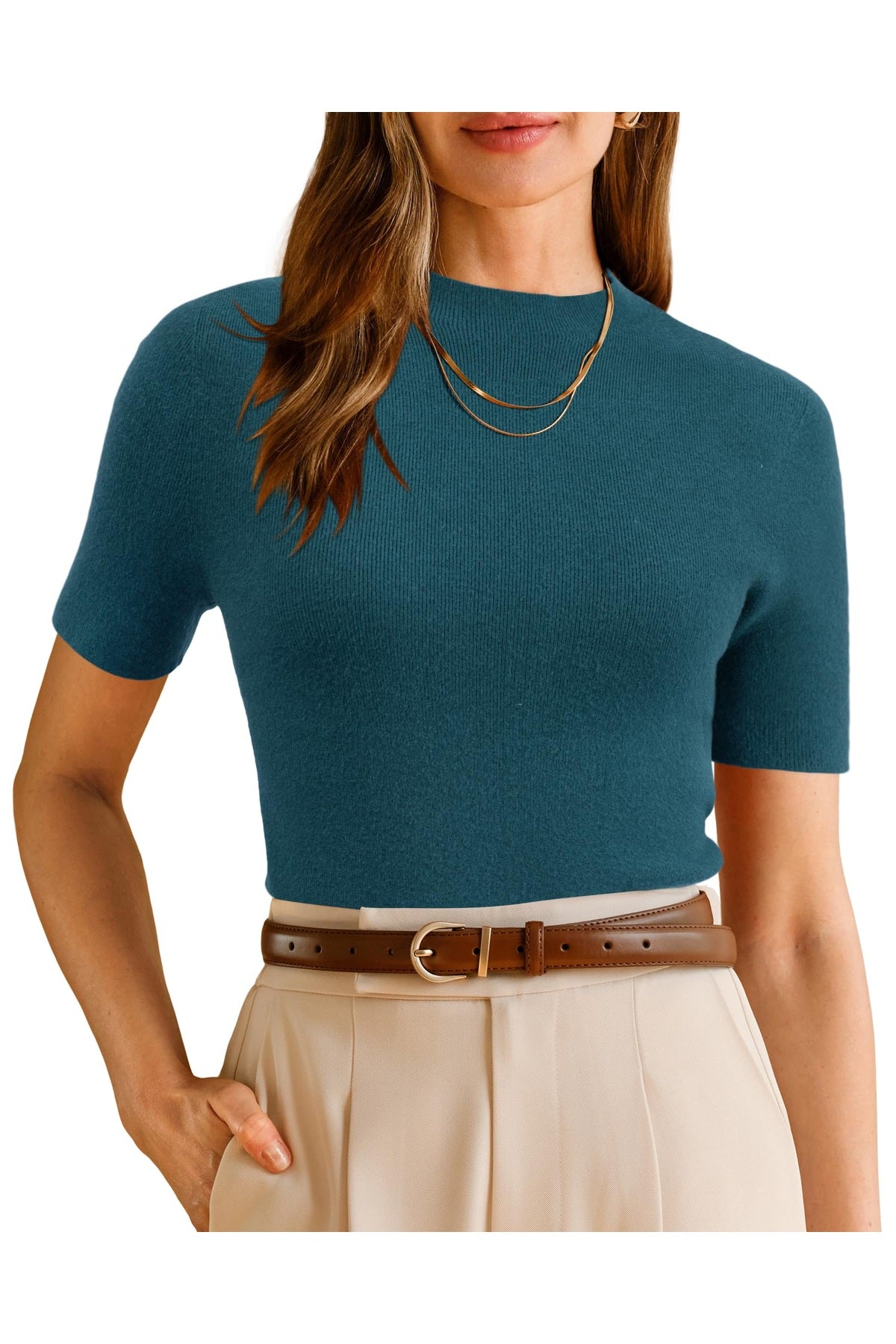 Arach&Cloz Women's Wool Blend Fall Seamless Rip Resistant Tops Opaque Business Casual Shirts