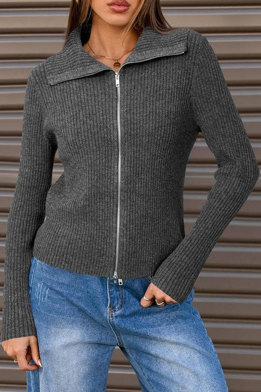 Arach&Cloz Women's Wool Blend Fall Fashion Zip Up Cardigan Sweaters 2025 Trendy