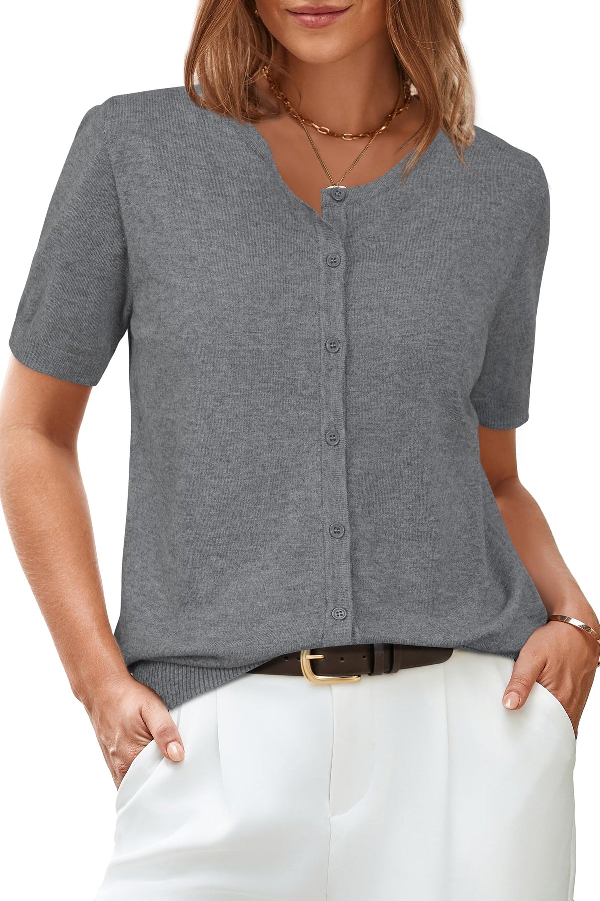 Arach&Cloz Crew-Neck Short-Sleeve Cropped Cardigan — product image 10