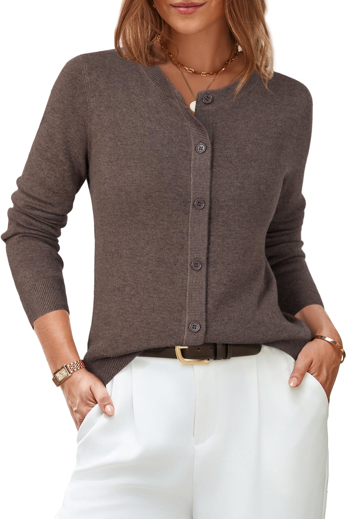 Arach&Cloz Wool-Blend Lightweight Cardigan — Off-White — product image 7