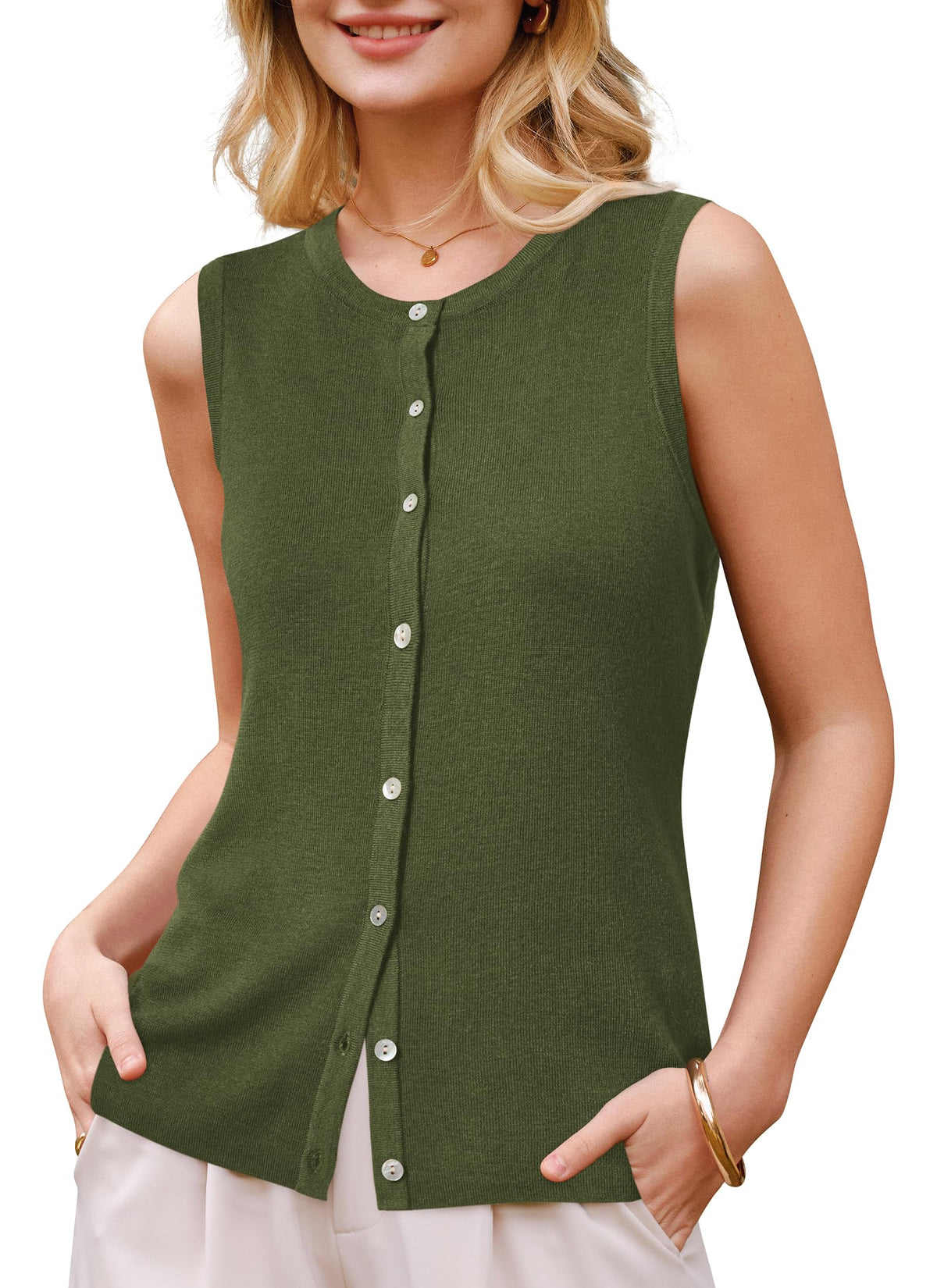 Arach&Cloz Wool-Blend Button-Front Tank Top — product image 21