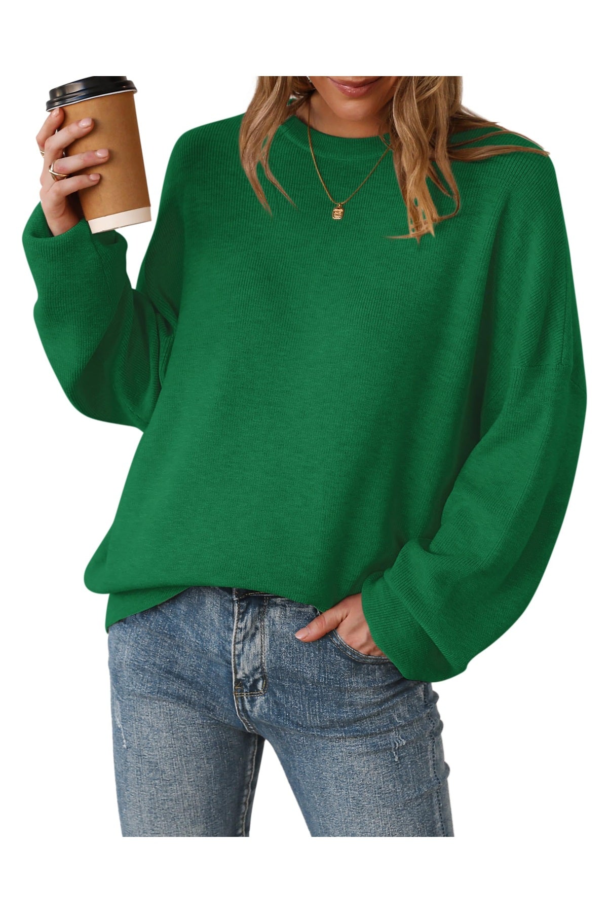 Arach&Cloz Women's Wool Blend Oversized Sweaters Crewneck Casual Fall Outfits Fashion Tops