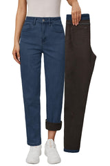 Arach&Cloz Women's Thin Fleece Lined Jeans High Waisted Stretch Warm Straight Leg Pants 2025