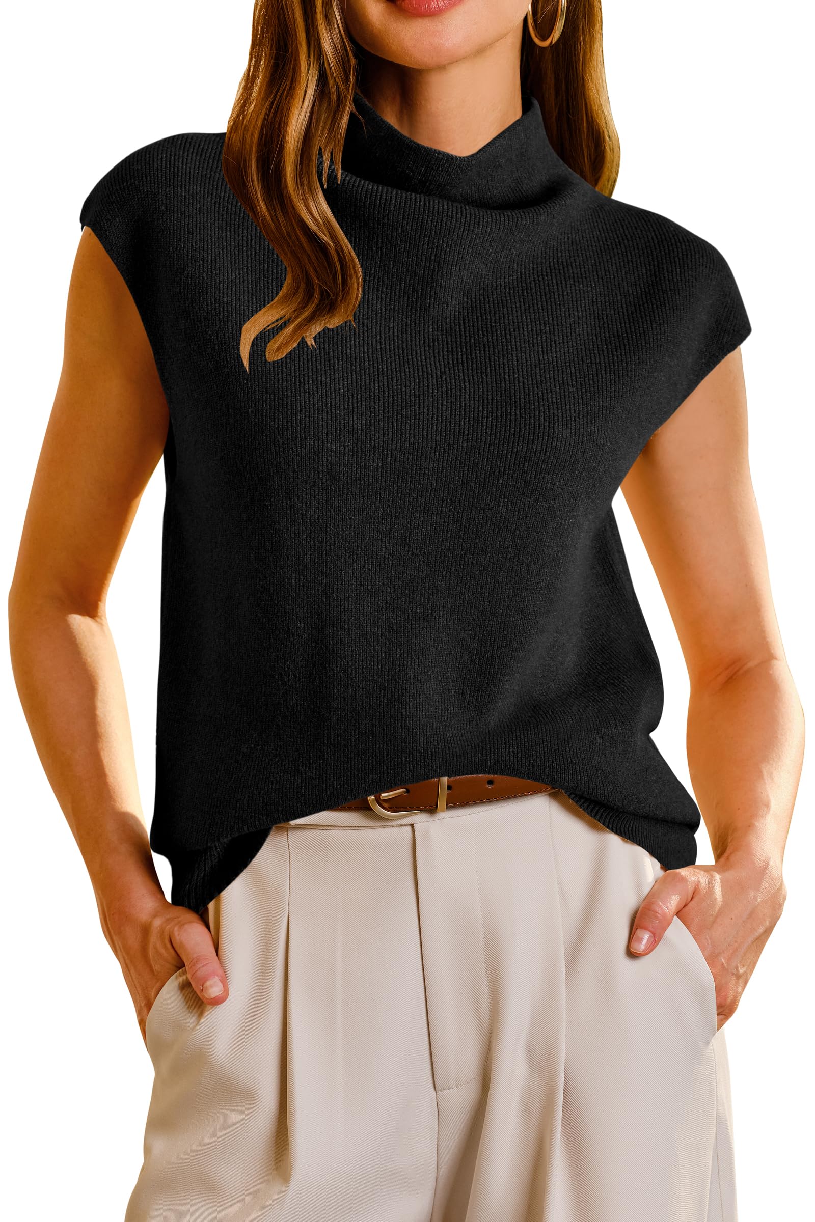 Arach&Cloz Women's Wool Blend Mock Neck Business Casual Sweater Vest 2025 Fall