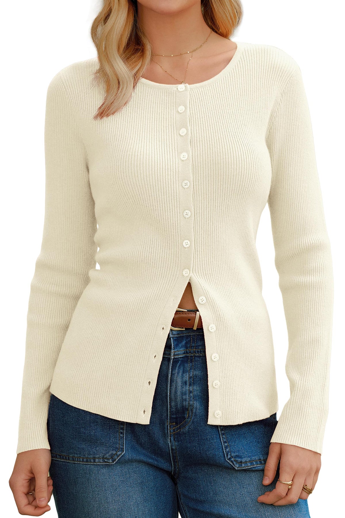 Arach&Cloz Wool-Blend Button-Front Cardigan — product image 11