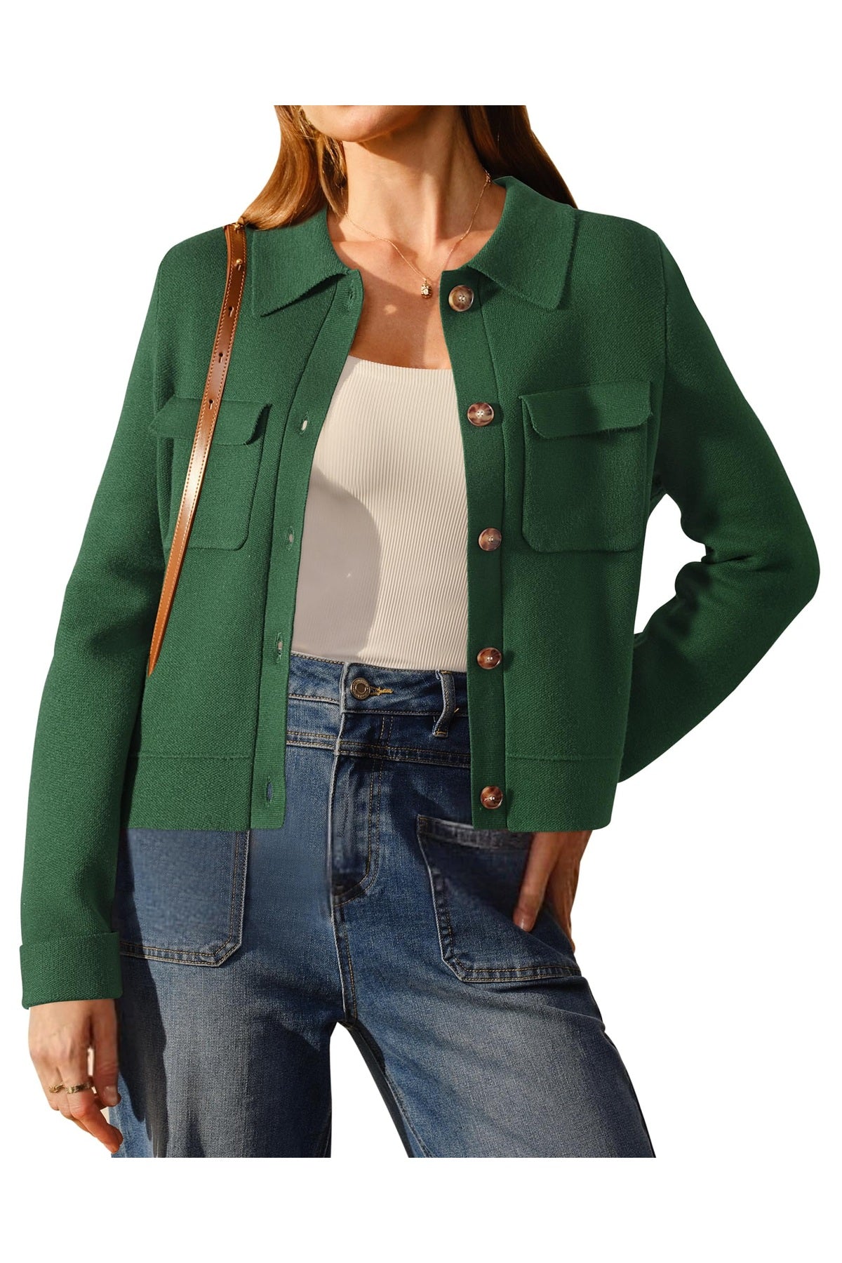 Arach&Cloz Women's Wool Blend Fall Fashion Button Down Cropped Jacket Shackets 2025