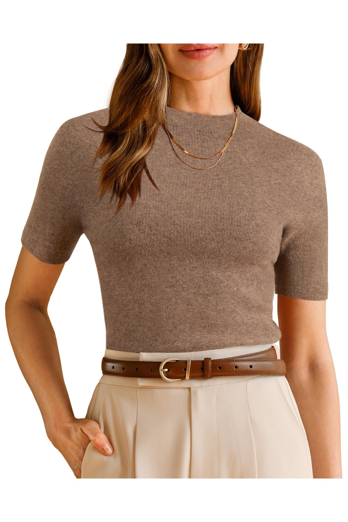 Arach&Cloz Women's Wool Blend Fall Seamless Rip Resistant Tops Opaque Business Casual Shirts