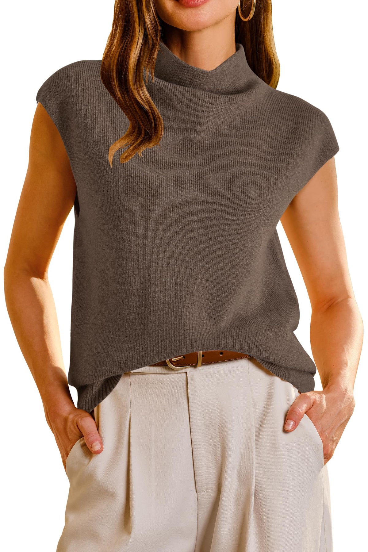 Arach&Cloz Wool-Blend Mock-Neck Sweater Vest — Off-White — product image 7