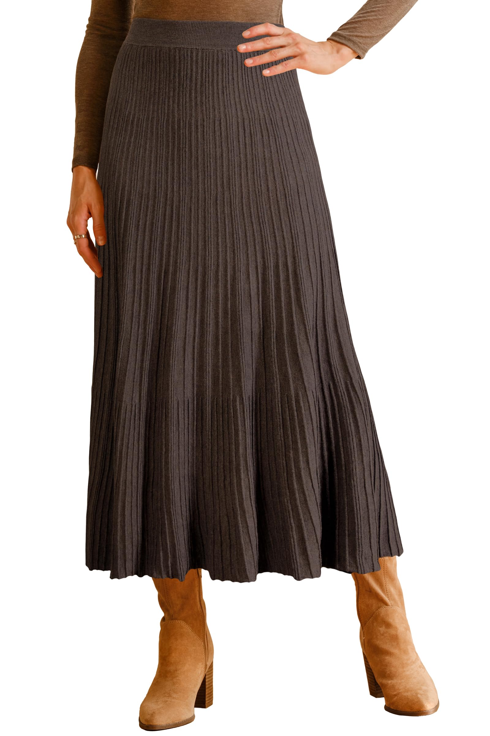Arach&Cloz Women's Wool Blend Wide Elastic Band A-Line Pleated Flowy Long Skirts 2025