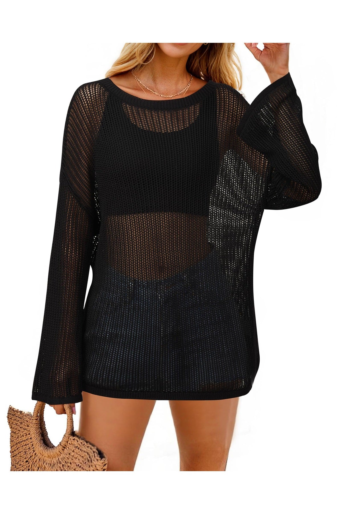 Arach&Cloz Women's Linen Summer Fall Lightweight Crochet Tops Beach Cover Up 2025