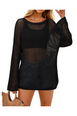 Arach&Cloz Women's Linen Summer Fall Lightweight Crochet Tops Beach Cover Up 2025