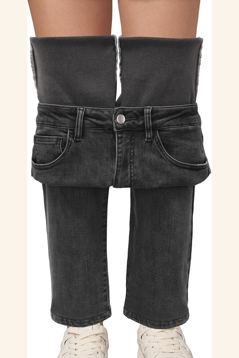 Arach&Cloz Women's Thin Fleece Lined Jeans High Waisted Stretch Warm Straight Leg Pants 2025