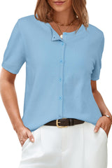 Arach&Cloz Women's 2025 Summer Lightweight Cropped Cardigan Short Sleeve Crew Neck Bolero Shrug Casual Top