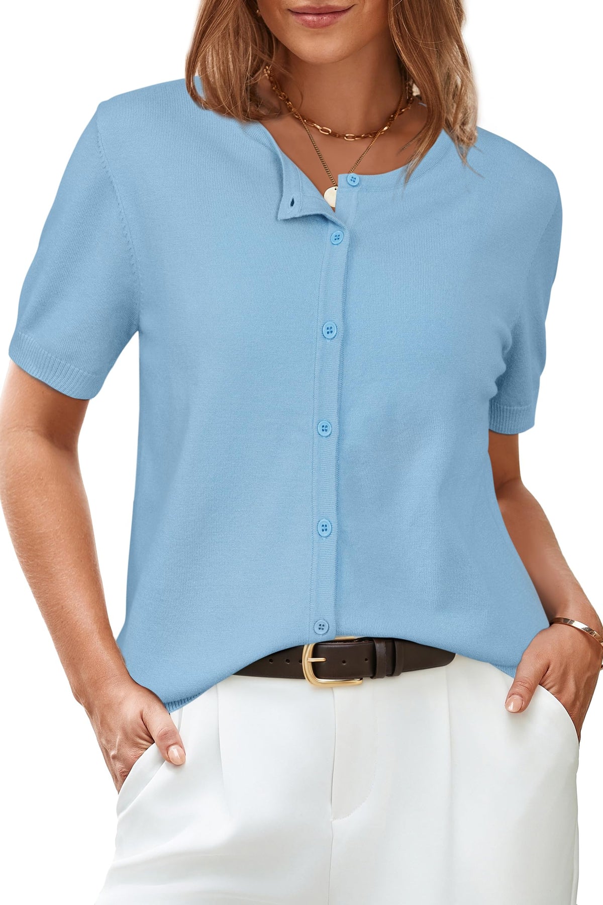 Arach&Cloz Women's 2025 Summer Lightweight Cropped Cardigan Short Sleeve Crew Neck Bolero Shrug Casual Top