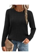 Arach&Cloz Women's Summer Fall Scalloped Lace Cuff Crewneck Tops Textured Shirts