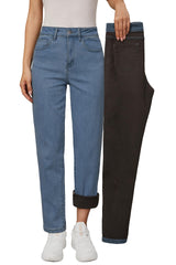 Arach&Cloz Women's Thin Fleece Lined Jeans High Waisted Stretch Warm Straight Leg Pants 2025