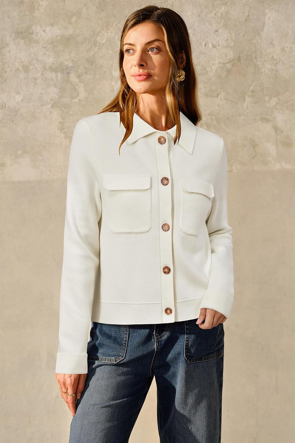 Arach&Cloz Women's Wool Blend Fall Fashion Button Down Cropped Jacket Shackets 2025
