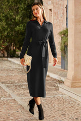 Arach&Cloz Women's Wool Blend Side Slit Polo Sweater Dresses 2025 Fall Business Casual Outfits