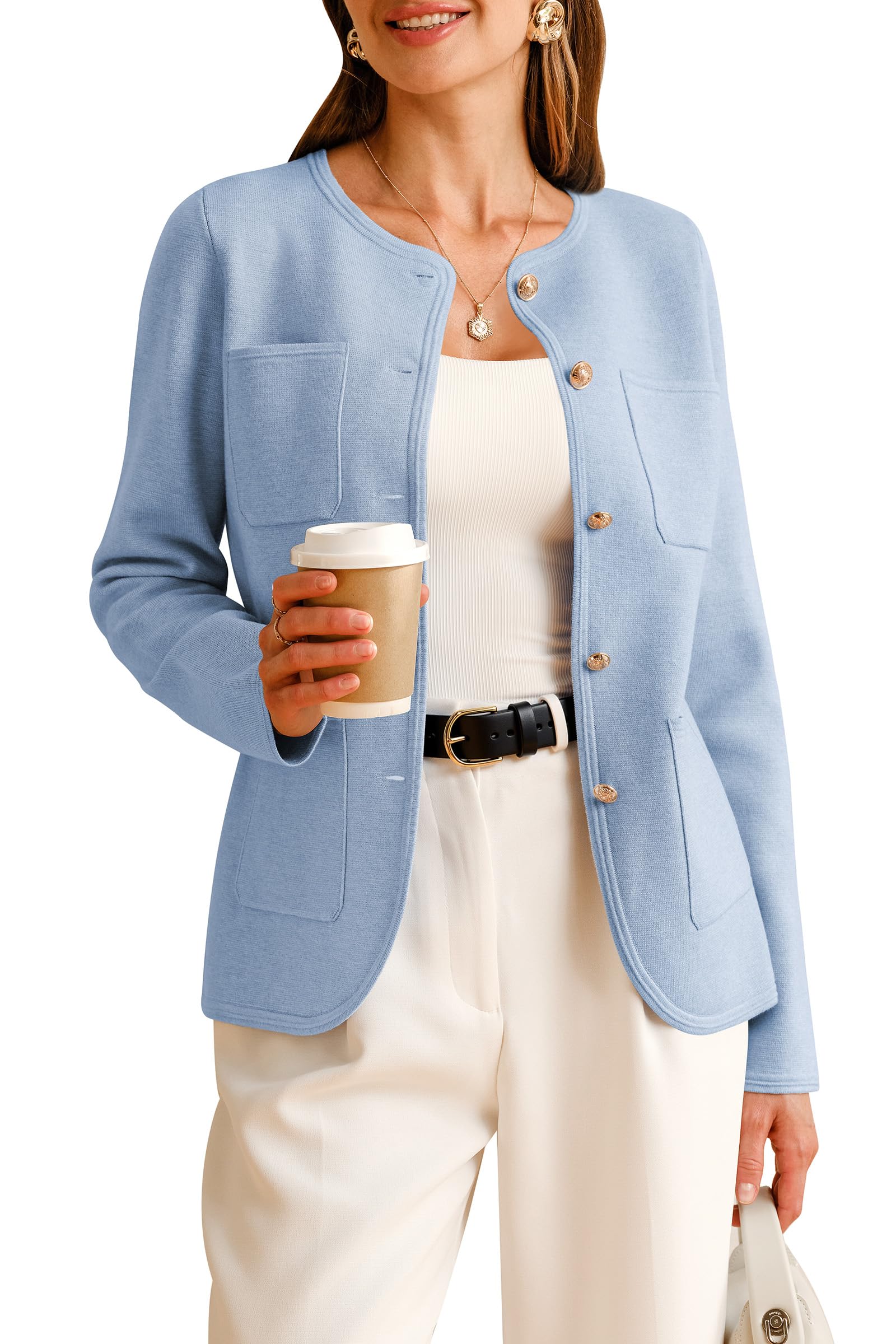 Arach&Cloz Womens Wool Blend Sweater Blazers Business Casual Jacket with Pockets 2025