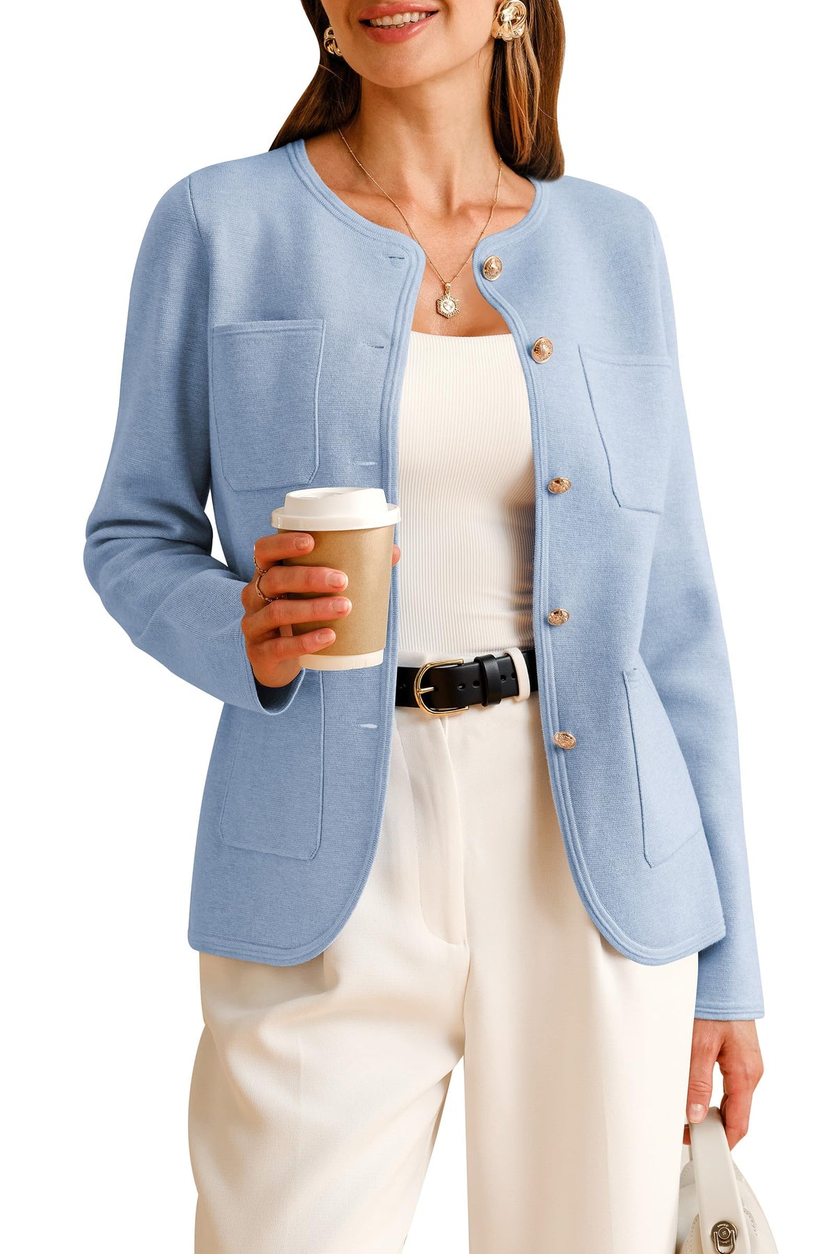Arach&Cloz Wool-Blend Pocketed Knit Blazer — product image 12