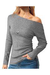 Arach&Cloz Women's Wool Blend Off The Shoulder Ruched Slim Fit Fall Sweaters 2025