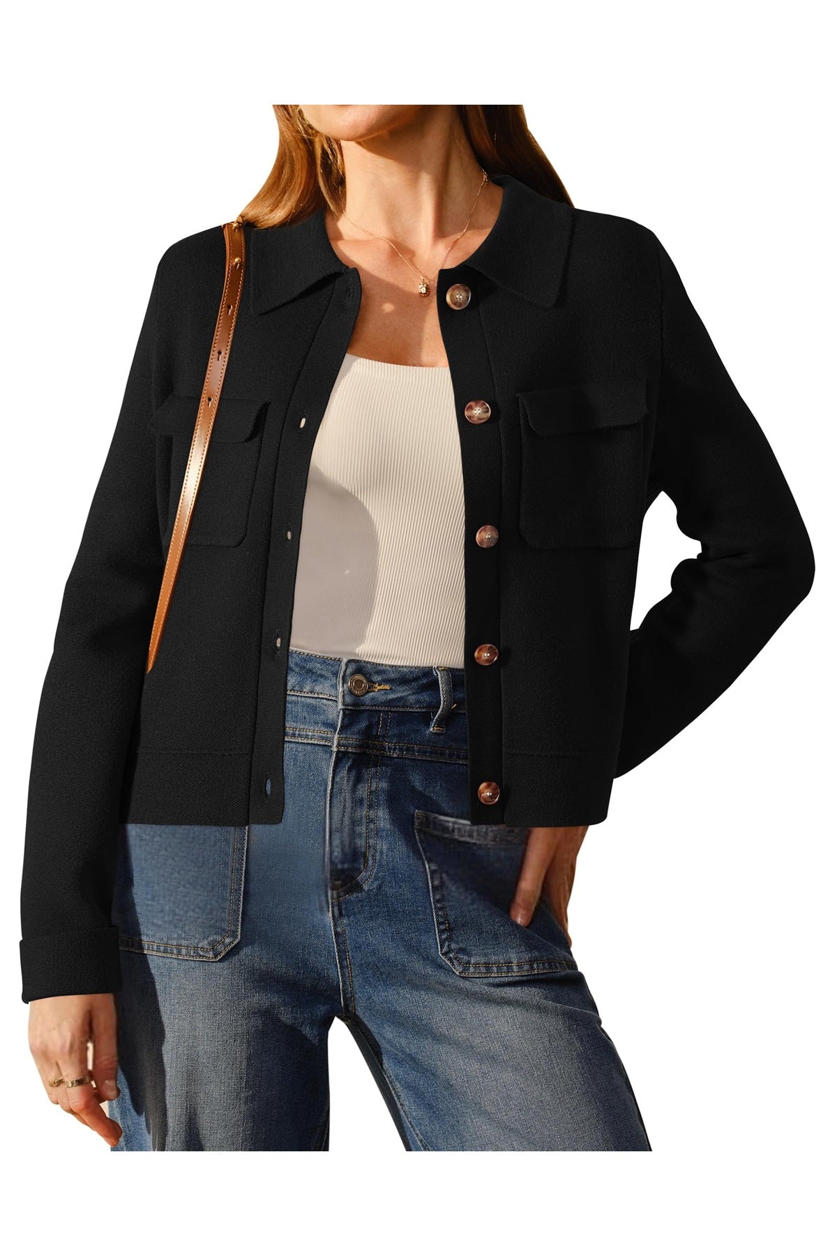 Arach&Cloz Women's Wool Blend Fall Fashion Button Down Cropped Jacket Shackets 2025