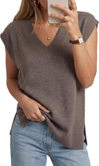 Arach&Cloz Women's Wool Blend Relaxed Sleevelesss Fall Casual Sweater Vest